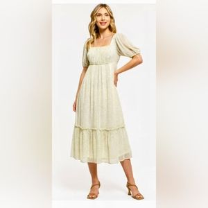 August Sky Square Neck Puffy Sleeve Empire Waist Maxi Dress Size S